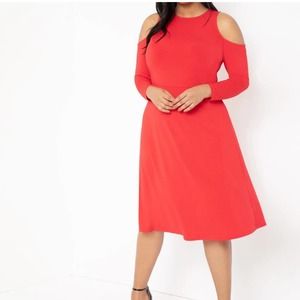Eloquii Red Midi Dress BRAND NEW Bold Red Holiday Dressy Size 14